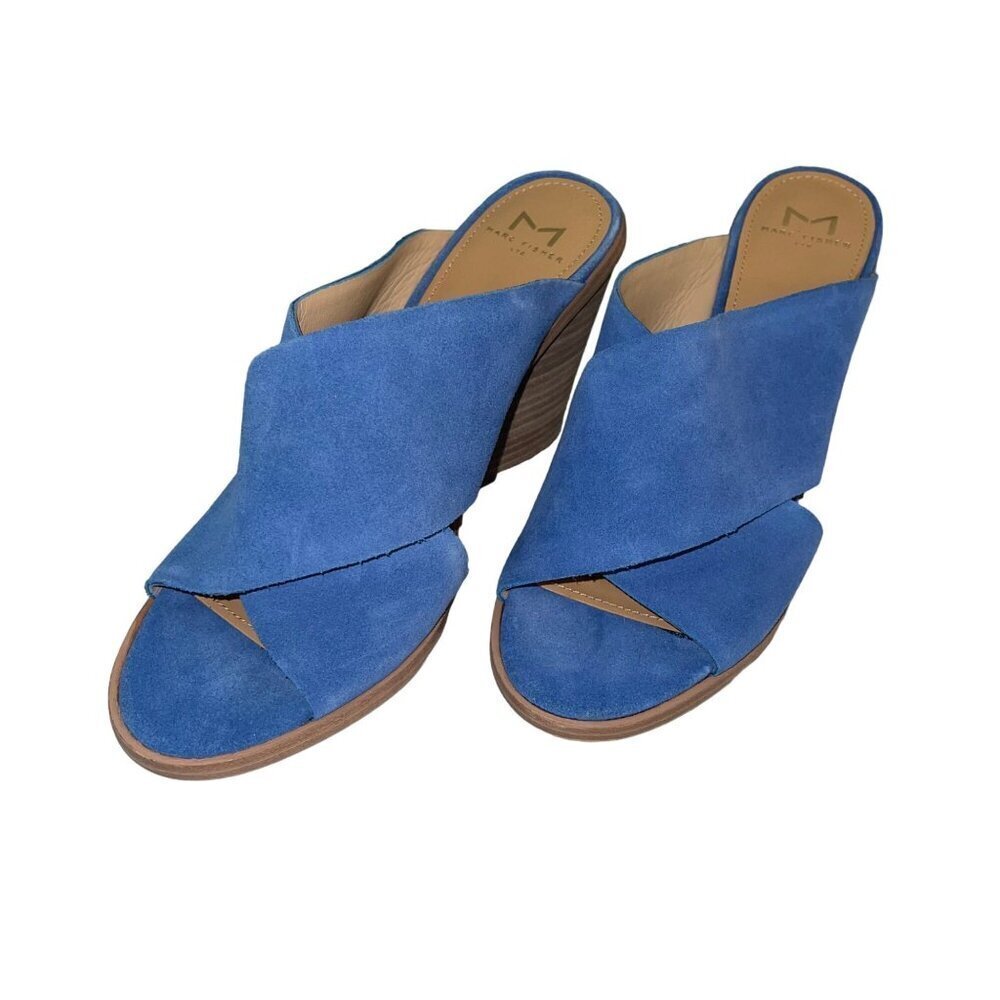 Marc Fisher Ltd Womens Mules Size 9.5 Blue Suede Volla Open Toe China